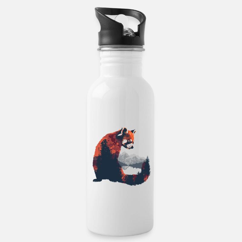 Roter Panda Katzenbär Red Panda - Trinkflasche mit integriertem Trinkhalm - Weiß