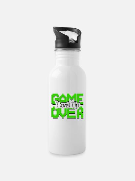 Game Over, beleben Sie Vintage-Spiele wieder und steigen Sie auf - Trinkflasche mit integriertem Trinkhalm - Weiß