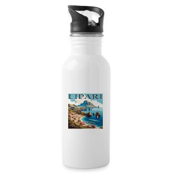 Lipari Italy Grunge Style Port & Beach - Water bottle with straw - white - Right