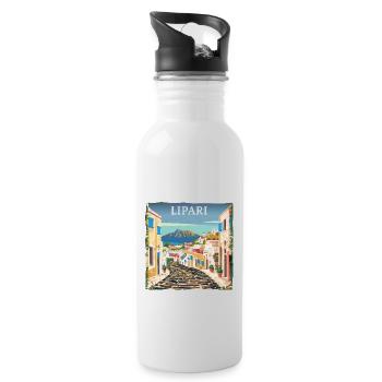 Lipari Italy: Dream Beach Summer Vacation - Water bottle with straw - white - Right