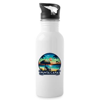 Sunset in Punta Cana: Beach and palm trees - Water bottle with straw - white - Right