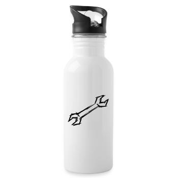 Wrench, hand-drawn - Water bottle with straw - white - Right
