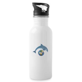 Schützen wir die Umwelt, Delfine und Tiere - Trinkflasche mit integriertem Trinkhalm - Weiß - Rechts