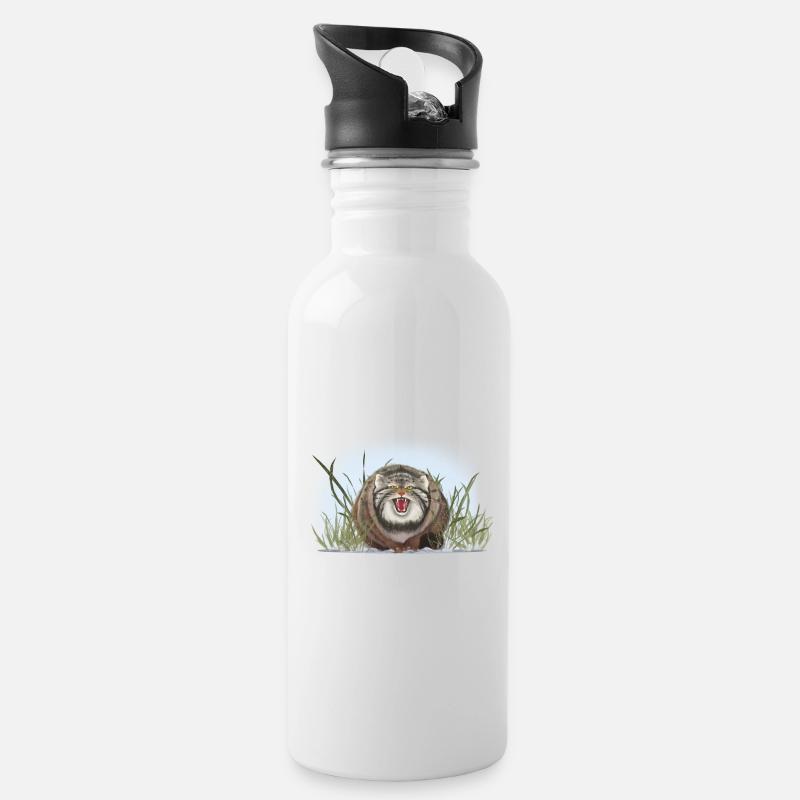 Manul mag nicht Streicheln - Trinkflasche mit integriertem Trinkhalm - Weiß