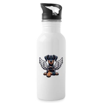 Cute Doberman Angel with Wings Design - Water bottle with straw - white - Right