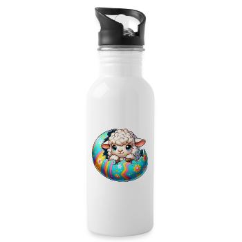 Colorful Lamb Hatching from Easter Egg Cartoon - Water bottle with straw - white - Right