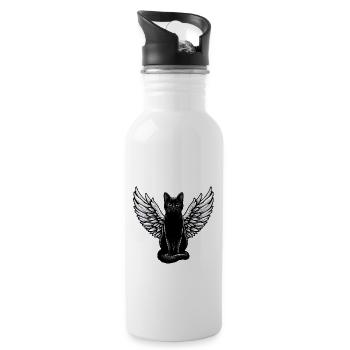 Black Cat as Dark Angel - Water bottle with straw - white - Right