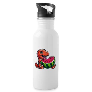 Dinosaurier T-Rex Wassermelone Sommer Fruchtig - Trinkflasche mit integriertem Trinkhalm - Weiß - Rechts