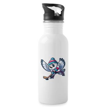 Schneeeule Hockeyspieler Cartoon Eishockey - Trinkflasche mit integriertem Trinkhalm - Weiß - Rechts