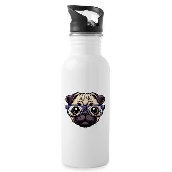 Nerdy pug with glasses - Water bottle with straw - white - Right