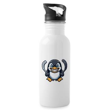 Cooler Pinguin Eishockey Spieler - Trinkflasche mit integriertem Trinkhalm - Weiß - Rechts