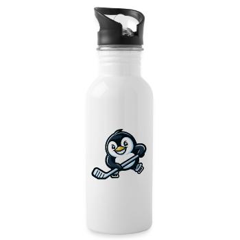 Cooler Pinguin Eishockey - Trinkflasche mit integriertem Trinkhalm - Weiß - Rechts