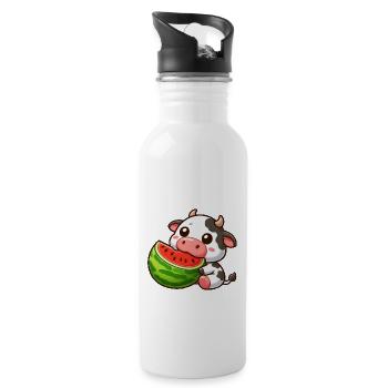 Funny Cow Bull Melon Summer Watermelon - Water bottle with straw - white - Right