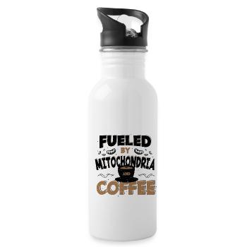 Fueled By Mitochondria And Coffee - Kaffee - Trinkflasche mit integriertem Trinkhalm - Weiß - Rechts
