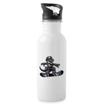 T-Rex Dino Snowboarder - Water bottle with straw - white - Right