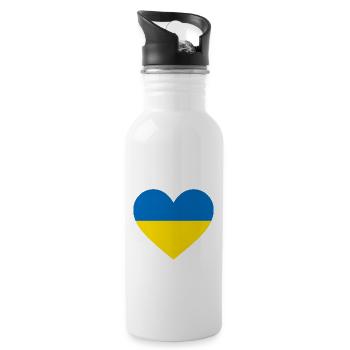 Ukraine, Heart, Flag, Love, Friendship, Peace - Water bottle with straw - white - Right