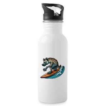 Surfende Hyäne auf dem Surfbrett - Trinkflasche mit integriertem Trinkhalm - Weiß - Rechts