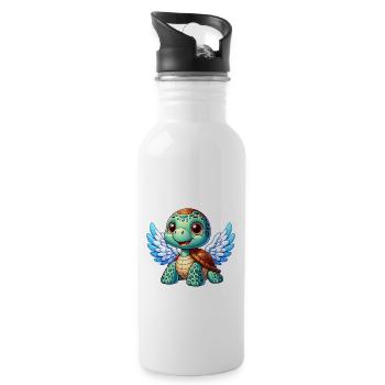 Angel turtle with wings and halo - Water bottle with straw - white - Right