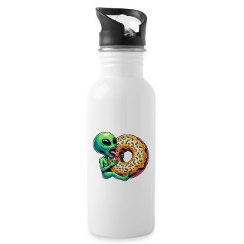 Außerirdischer UFO Donut Bäcker Gebäck lustig - Trinkflasche mit integriertem Trinkhalm - Weiß - Rechts
