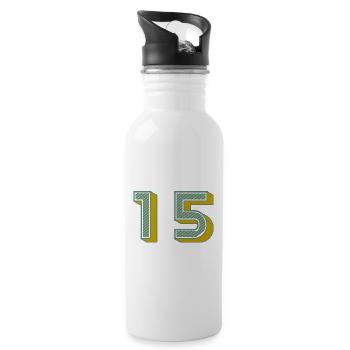 15. 15 JAHRE. 15. JAHRESTAG. 15-JÄHRIGES JUBILÄUM. - Trinkflasche mit integriertem Trinkhalm - Weiß - Rechts