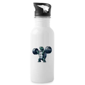 Strong Turtle Weightlifting Workout Strength - Water bottle with straw - white - Right