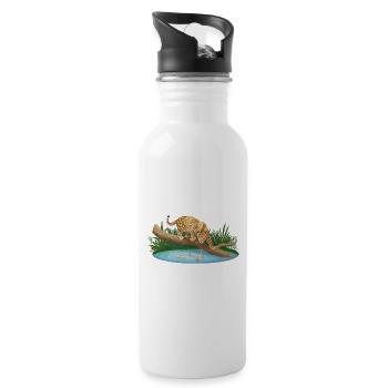 Leopard hunts in the water - Water bottle with straw - white - Right
