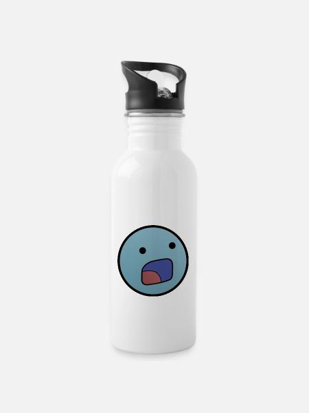 "D:" - Doppelpunkt D (Twitch Emote) - Trinkflasche mit integriertem Trinkhalm - Weiß