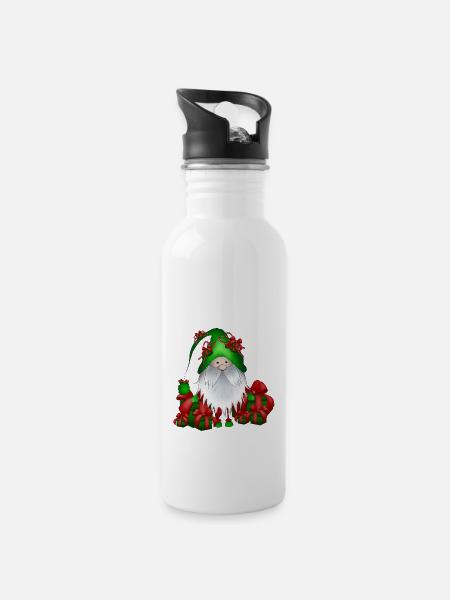 Wichtel Geschenke - Trinkflasche mit integriertem Trinkhalm - Weiß