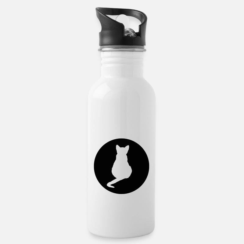 Katze Katze schwarze Katze Silhouetten - Trinkflasche mit integriertem Trinkhalm - Weiß
