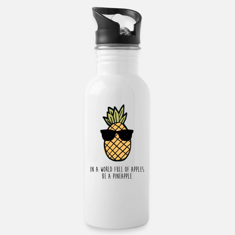 Ananas Pineapple Cool Geschenk - Trinkflasche mit integriertem Trinkhalm - Weiß