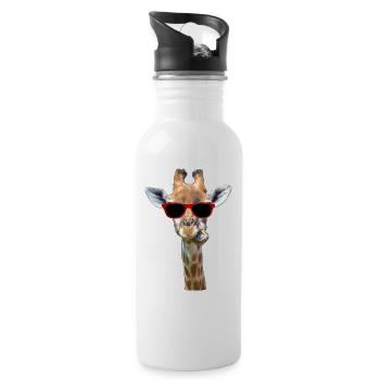 witzige, coole Giraffe mit Sonnenbrille - Trinkflasche mit integriertem Trinkhalm - Weiß - Rechts