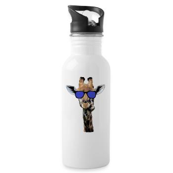 coole Giraffe mit Sonnenbrille, witziges Geschenk - Trinkflasche mit integriertem Trinkhalm - Weiß - Rechts