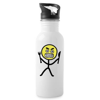 Hangry emoji stickfigure - Water bottle with straw - white - Right