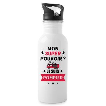 super pouvoir pompier,cadeau pompier - Gourde avec paille intégrée - blanc - Droite