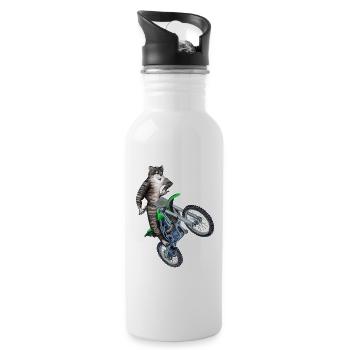 CAT RIDING A DIRT BIKE - TRAILS BIKE CAT - Water bottle with straw - white - Right