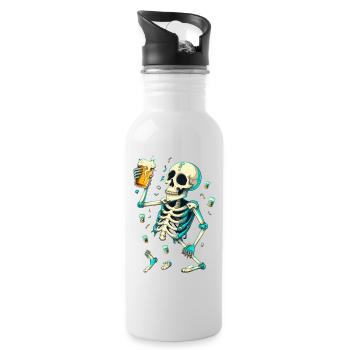 Funny skeleton with beer - Water bottle with straw - white - Right