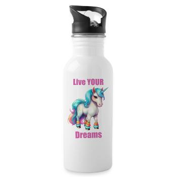 Live your dreams. Unicorn Love - Trinkflasche mit integriertem Trinkhalm - Weiß - Rechts
