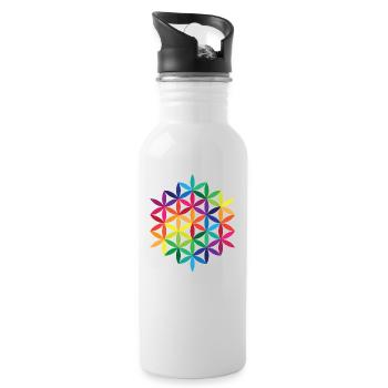 Rainbow Flower of Life 2 - Water bottle with straw - white - Right
