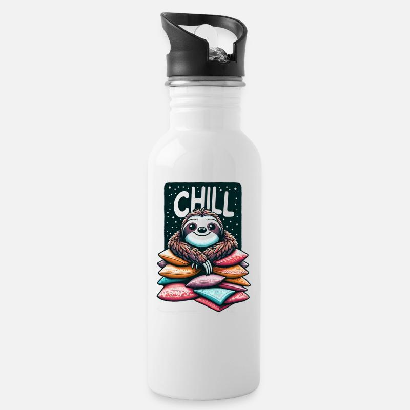 Chill Faultier - Trinkflasche mit integriertem Trinkhalm - Weiß