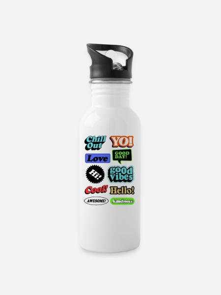 Comic graffiti Sprechblasen - Trinkflasche mit integriertem Trinkhalm - Weiß