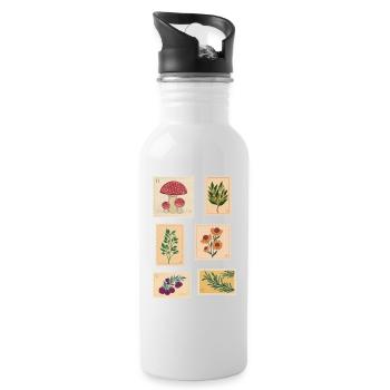 Botanik Pflanzen Briefmarken - Trinkflasche mit integriertem Trinkhalm - Weiß - Rechts