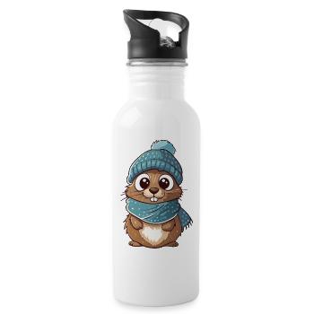 Mignon gopher avec écharpe et chapeau à pompon. - Gourde avec paille intégrée - blanc - Droite
