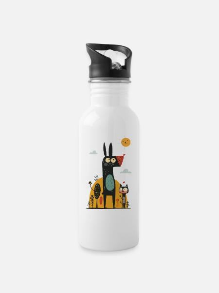 Dog & Cat - Water bottle with straw - white