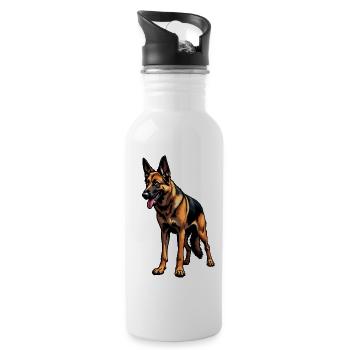 Deutscher Schäferhund German Shepherd dog Owczarek - Trinkflasche mit integriertem Trinkhalm - Weiß - Rechts