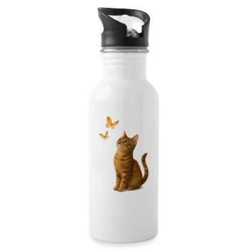 Chat curieux avec des papillons - Gourde avec paille intégrée - blanc - Droite