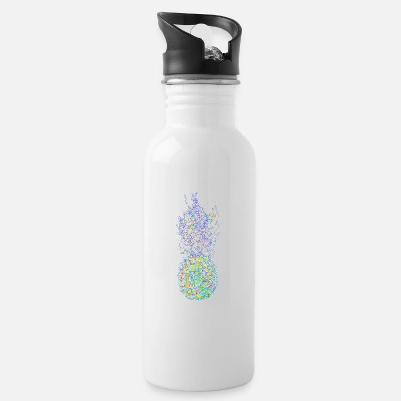 NeonAnanas - Trinkflasche mit integriertem Trinkhalm - Weiß