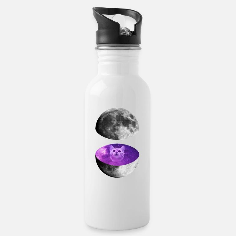 Galaxy Moon Cat - Trinkflasche mit integriertem Trinkhalm - Weiß