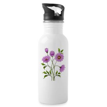 Bunte Blumen - Trinkflasche mit integriertem Trinkhalm - Weiß - Rechts