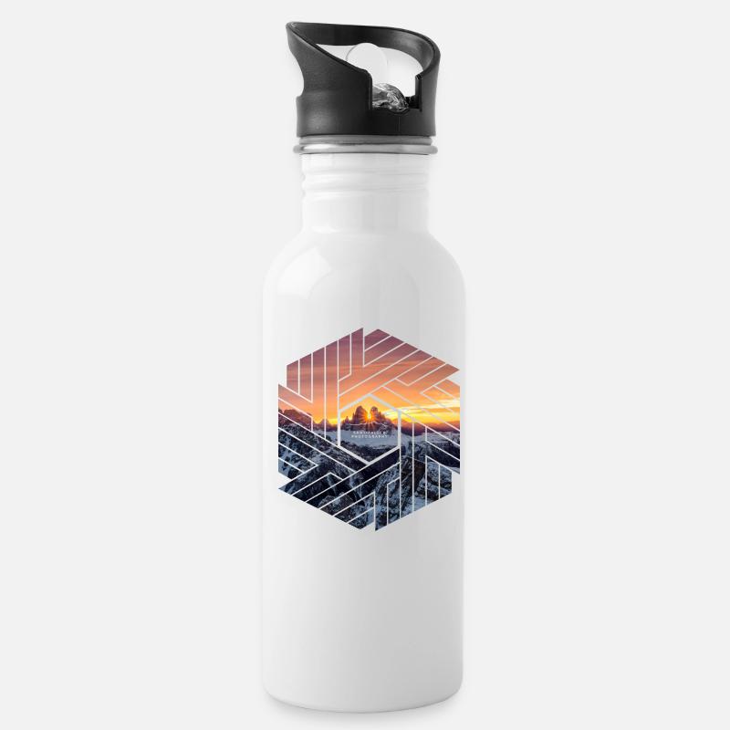 Drei Zinnen Dolomiten Berglandschaft - Trinkflasche mit integriertem Trinkhalm - Weiß