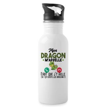 Dragon Mythe Animal Prince Princesse Magie Humour - Gourde avec paille intégrée - blanc - Droite